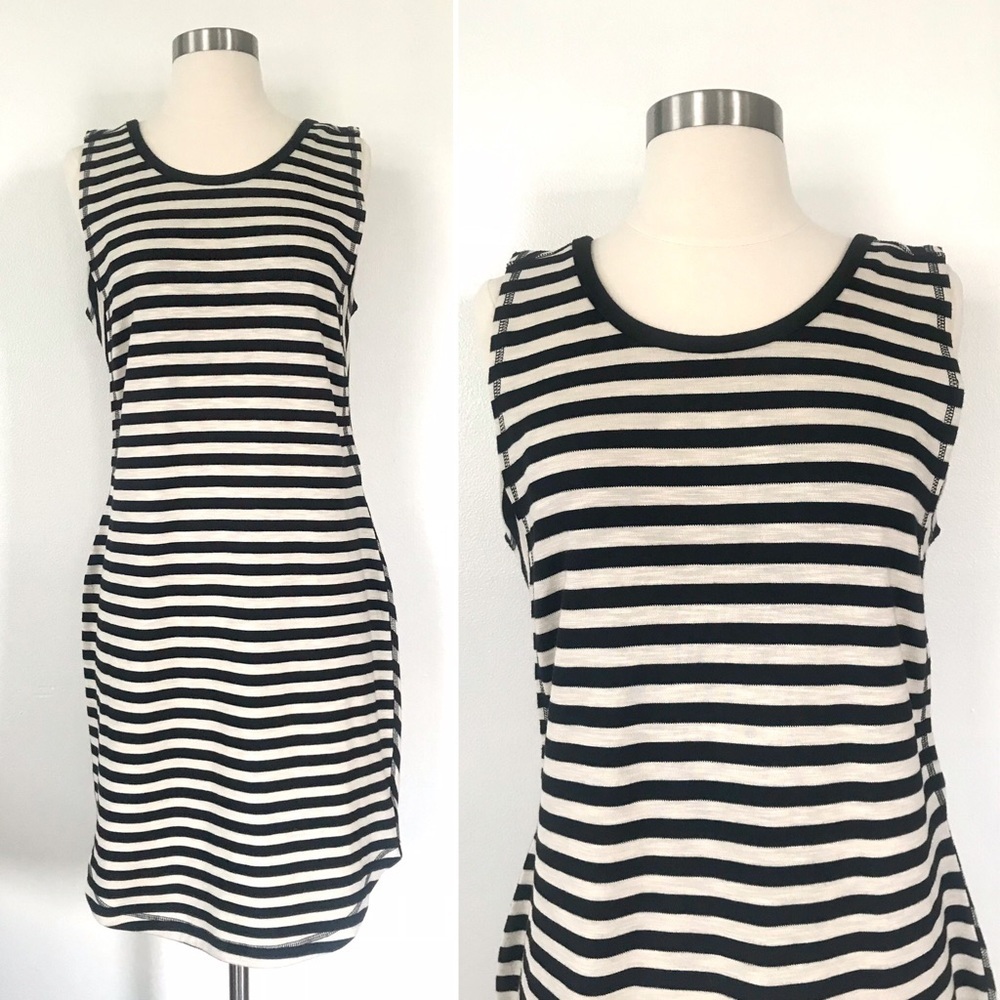 Athleta black & tan cream striped cotton minimalist dress